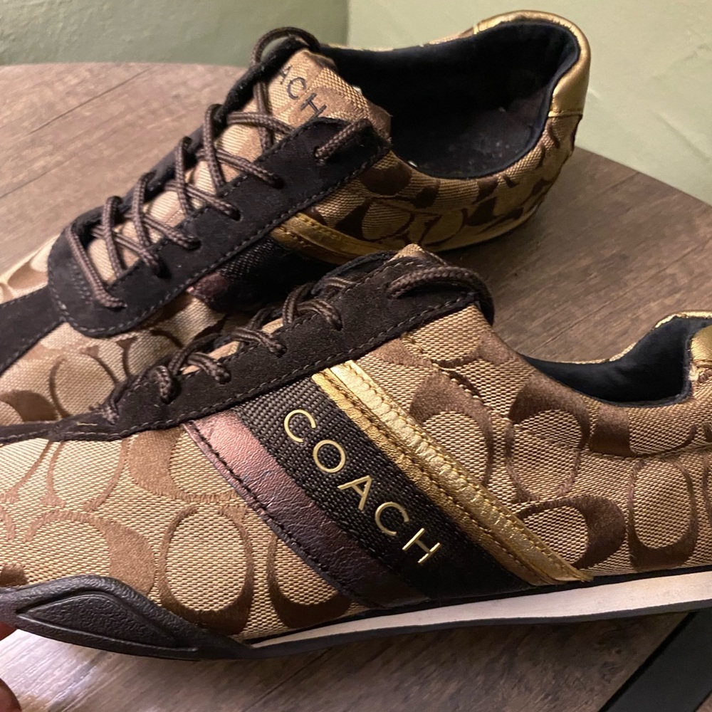Coach Jayme Signature Brown and Gold Sneakers (8.5)